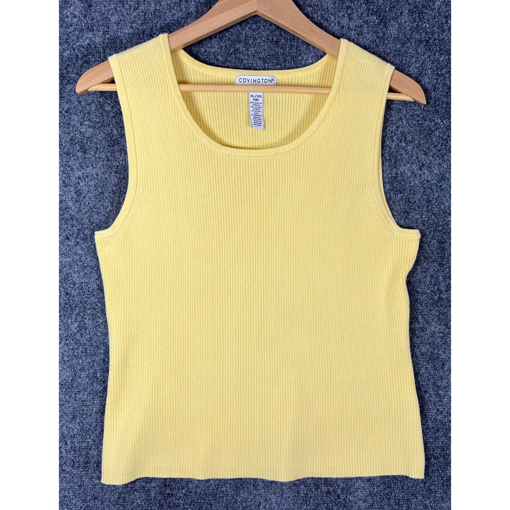 Covington Womens XL Yellow Ribbed Knit Sleeveless Scoop Neck Shell Tank Top